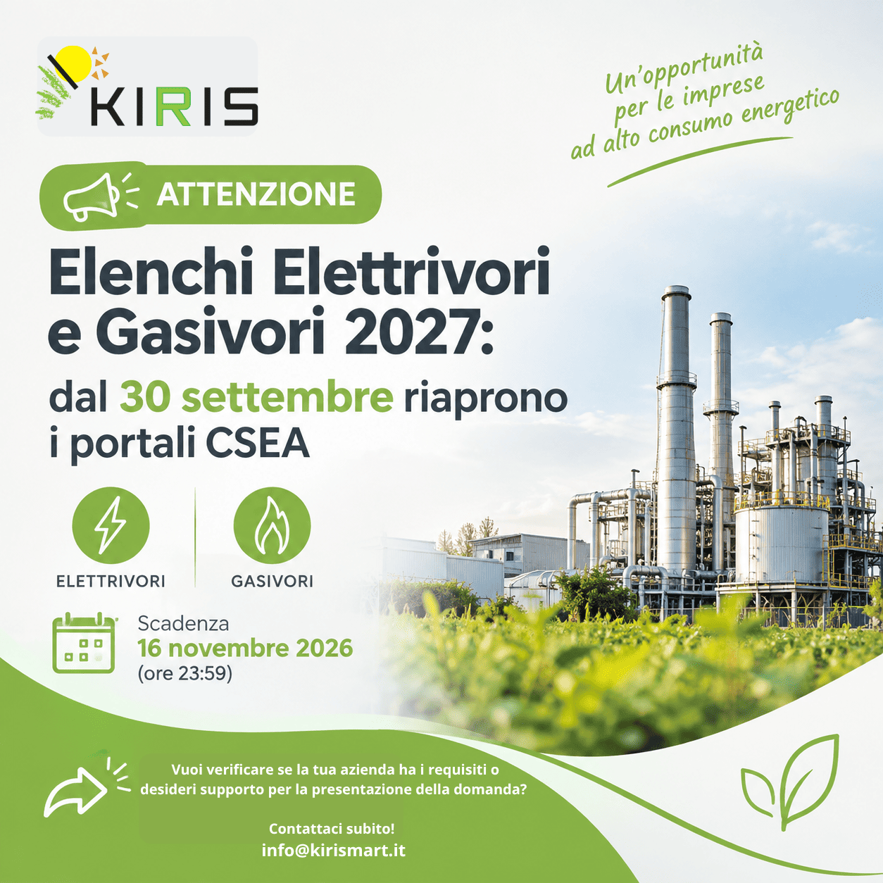 Elenchi Elettrivori e Gasivori 2027: riaprono i portali CSEA